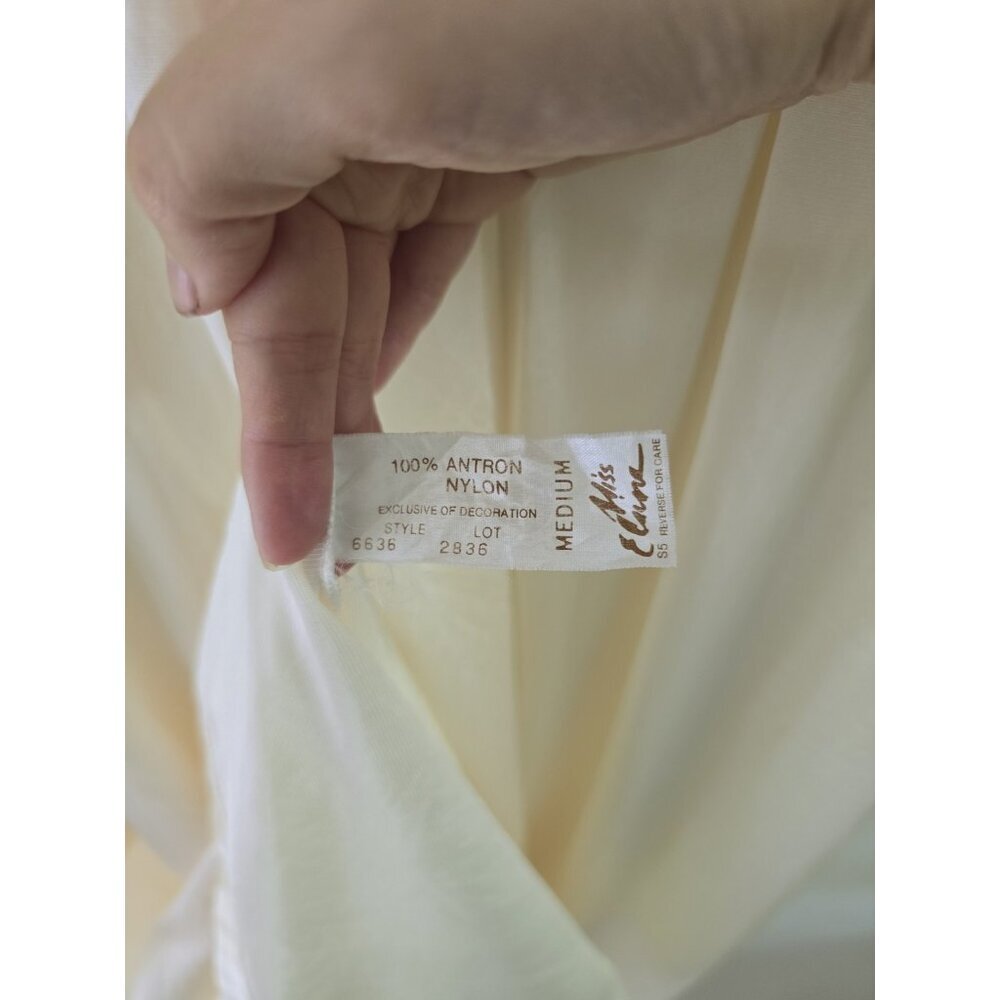 Miss Elaine Vintage Nylon Long Sleeves Lace Ivory Cream Union USA Nightgown M - Picture 11 of 12